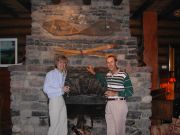 The Library fireplace in the Num Ti Jah Lodge