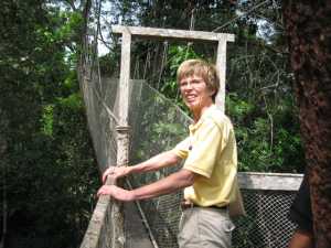 Becky on the canopy walk suspended in the Amazon jungle