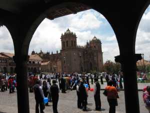 A parade around the Cusco main plaze