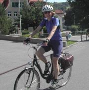 Becky test rides the Rotalis Bike