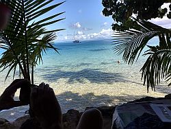 beach front restaurant on Huahine