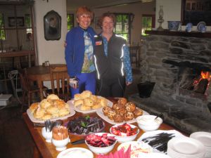 Becky and Jan choosing from the buffet of scones at the Cardrona Hotel
