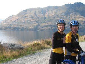 Riding along the flat shoreline to Glenorchy for Queenstown