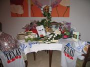 Birgit arranges a display of some wedding gifts