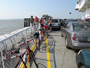 Riding the ferry across the Jame River